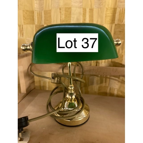 37 - Brass banker's lamp with green glass shade - collection by appointment only please