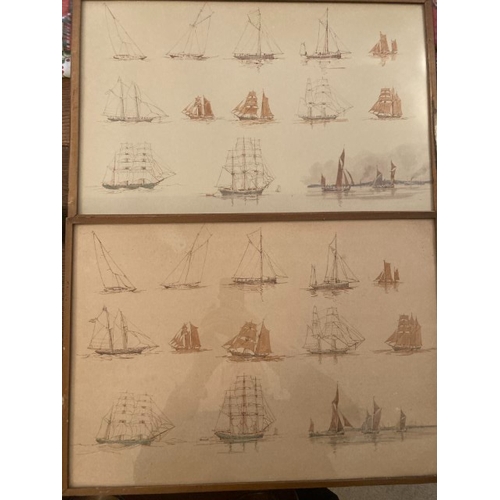 11 - Two watercolour paintings of various sailing boats 51cm x 32cm without frames.