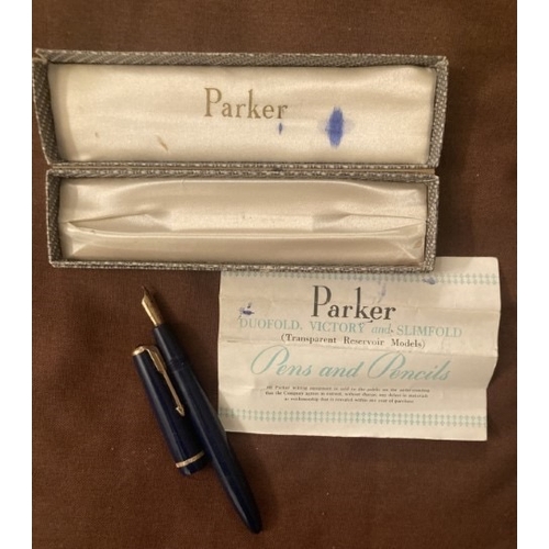 110 - A Parker fountain pen with original box and instructions, 14 ct gold nib