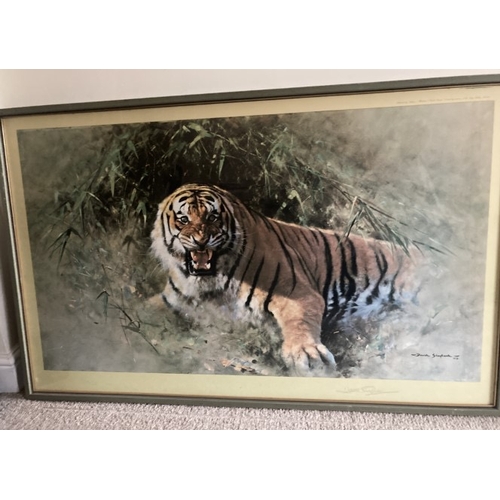 4 - David Shepherd signed print of a tiger 100cm x 58cm approximately inside mount, framed and glazed.