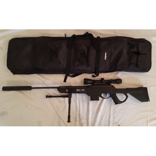 55 - A Spec-Ops special operations air rifle, stand and scope together with a gun case.