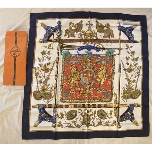 64 - 1977 Hermes silk scarf depicting Queen's Jubilee with original Hermes pouch, 90cm square.