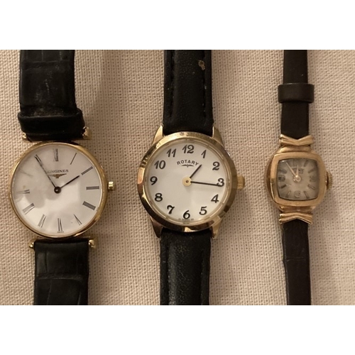 81 - A collection of three various ladies' wrist watches to include Longines, Rotary and an early 9ct gol... 