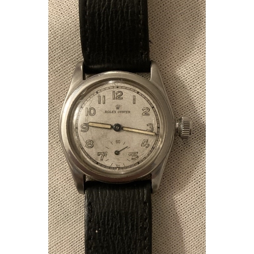 83 - Retro Rolex Oyster wrist watch, white ice in stainless steel case on a replacement letter strap.