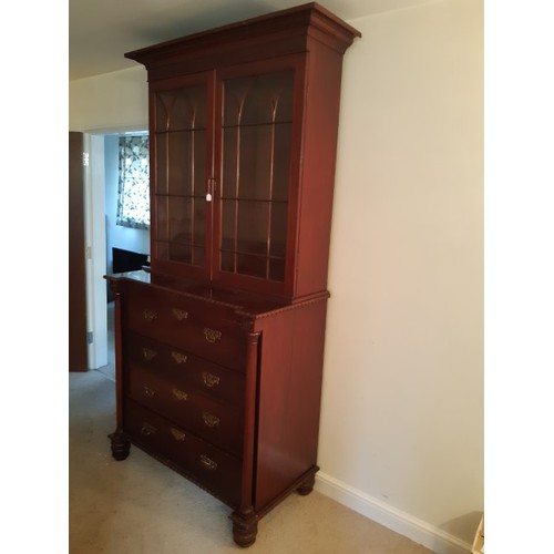 34 - A William IV mahogany secretaire bookcase (internal baize needs replacement) 230cm H x 122cm L x 58c... 