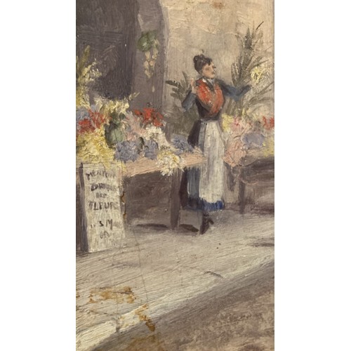 9 - An intricately painted unframed oil on board of a French street scene, initialled by artist L.F.C. 2... 