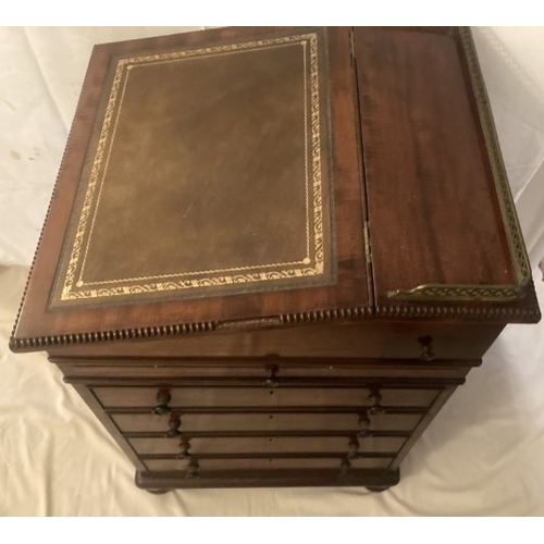 28 - Early-mid 20th century mahogany Davenport desk with tooled inset green leatherette top, sliding top ... 