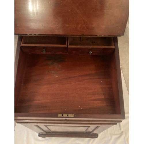 28 - Early-mid 20th century mahogany Davenport desk with tooled inset green leatherette top, sliding top ... 