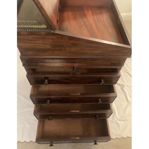 28 - Early-mid 20th century mahogany Davenport desk with tooled inset green leatherette top, sliding top ... 