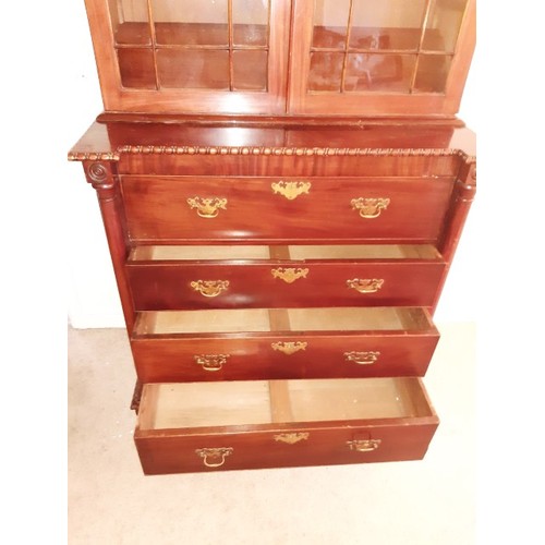 34 - A William IV mahogany secretaire bookcase (internal baize needs replacement) 230cm H x 122cm L x 58c... 