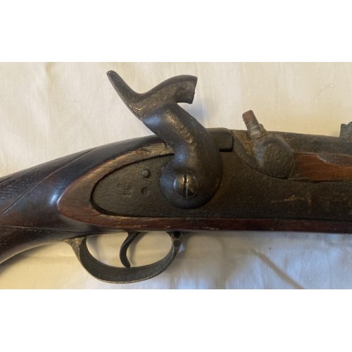 52 - 19th century percussion rifle large bore with original powder rod.