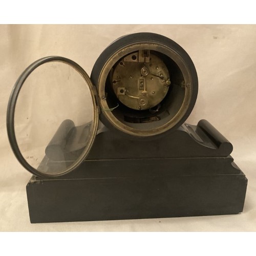 74 - Victorian black marble and green slate mantle clock.