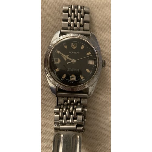 80 - Vintage Swiss Borea gents' wrist watch c. 1970 in stainless steel case with date day movement.