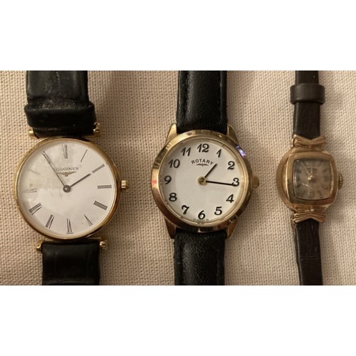 81 - A collection of three various ladies' wrist watches to include Longines, Rotary and an early 9ct gol... 