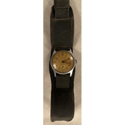 87 - Vintage Moeris ATP military wrist watch yellowed dial, manual wind, inscribed verso ATP 61930 serial... 