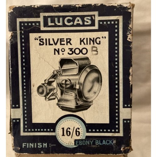 134 - A parcel to include a rare find, as new, totally unused Lucas No.300B silver King cycling lamp with ... 