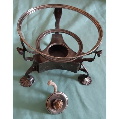 150 - HM silver spirit kettle and stand with burner. Clear HM to stand, very worn marks to kettle but appe... 