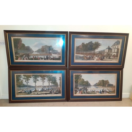 3 - Set of four 18th century coloured engravings, views of Fontainebleu. Approx 90cm x 46cm inside mount... 