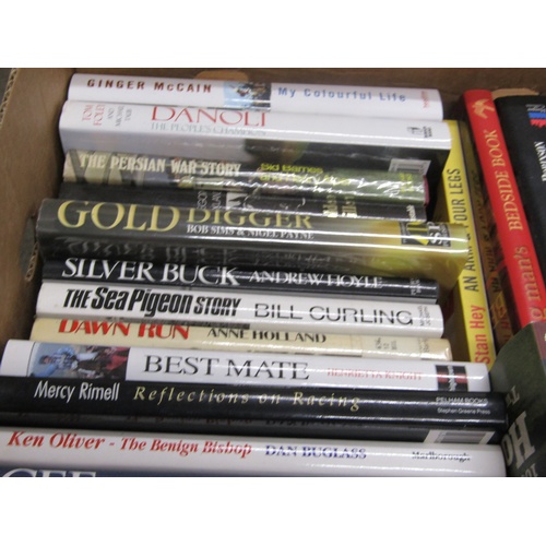 1011 - BOX CONTAINING 36 BOOKS MOSTLY AUTOBIOGRAPHIES MOSTLY JOCKEY RELATED TO INCLUDE GENTLEMAN GEORGE? BY... 