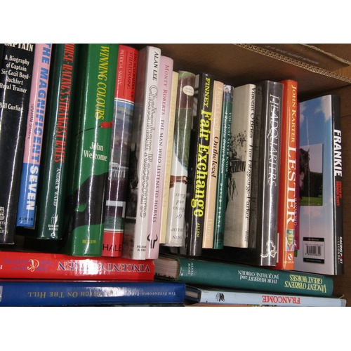 1014 - TWO BOXES CONTAINING 65 BOOKS MAINLY INCLUDING JOCKY AUTOBIOGRAPHIES TO INCLUDE MY RACING LIFE BY TO... 