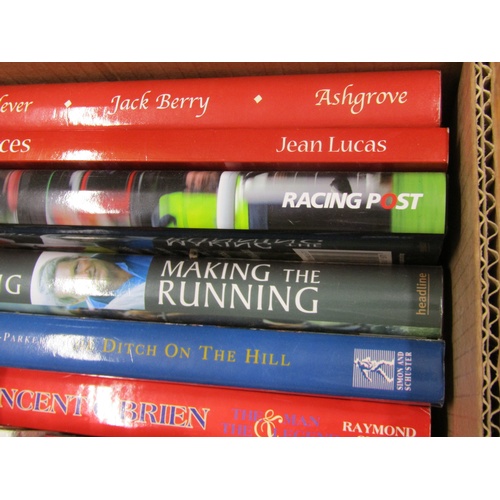 1014 - TWO BOXES CONTAINING 65 BOOKS MAINLY INCLUDING JOCKY AUTOBIOGRAPHIES TO INCLUDE MY RACING LIFE BY TO... 