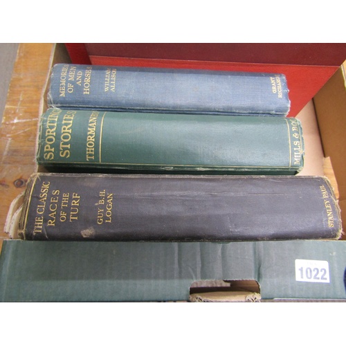 1022 - BOX CONTAINING 14 BOOKS REGARDING HORSE RACES TO INCLUDE 8 VOLUMES OF THE NEW BOOK OF KNOWLEDGE BY W... 