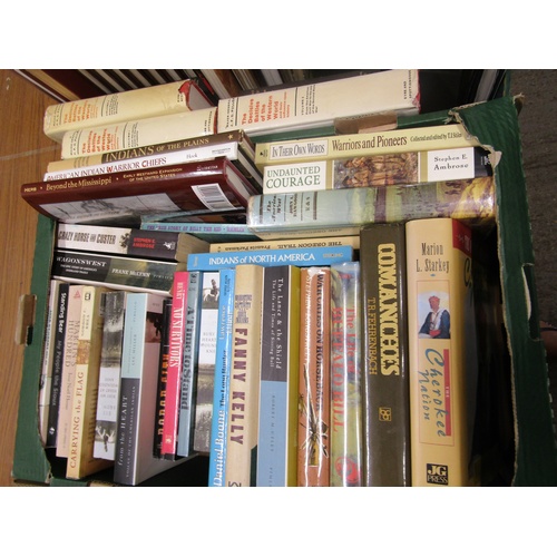 1031 - TWO BOXES OF BOOKS RELATING TO WILD WEST AND NATIVE INDIANS TO INCLUDE HISTORY OF THE INDIANS OF THE... 