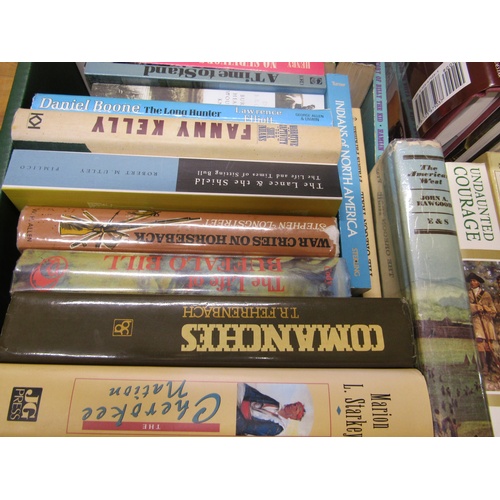1031 - TWO BOXES OF BOOKS RELATING TO WILD WEST AND NATIVE INDIANS TO INCLUDE HISTORY OF THE INDIANS OF THE... 
