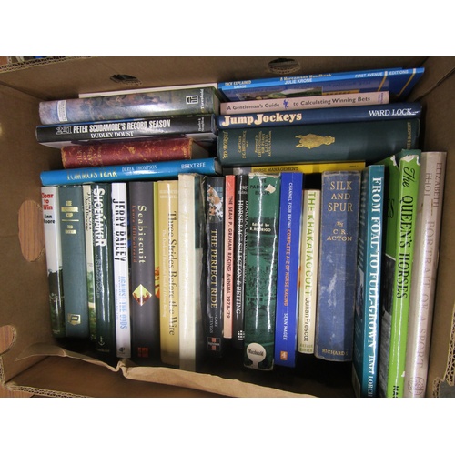 1036 - TWO BOXES CONTAINING BOOKS MOSTLY JOCKEY AUTOBIOGRAPHIES TO INC. INFAMOUS OCCASIONS BY JOHN WELCOME,... 