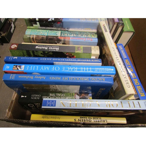 1037 - TWO BOXES CONTAINING BOOKS CONSISTING OF RACING RELATED NOVELS AND JOCKEY AUTOBIOGRAPHIES TO INC. TH... 