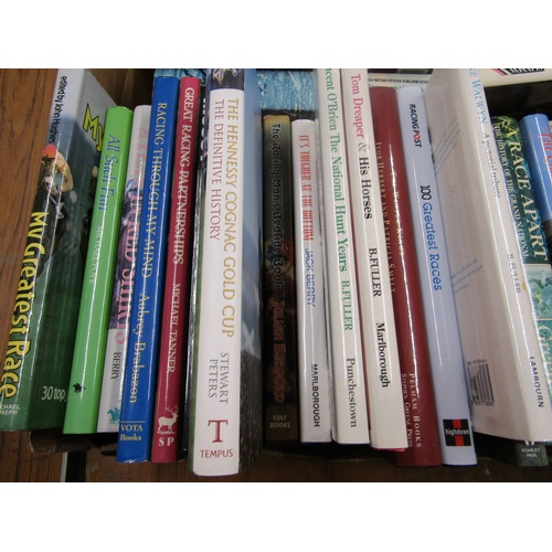 1037 - TWO BOXES CONTAINING BOOKS CONSISTING OF RACING RELATED NOVELS AND JOCKEY AUTOBIOGRAPHIES TO INC. TH... 