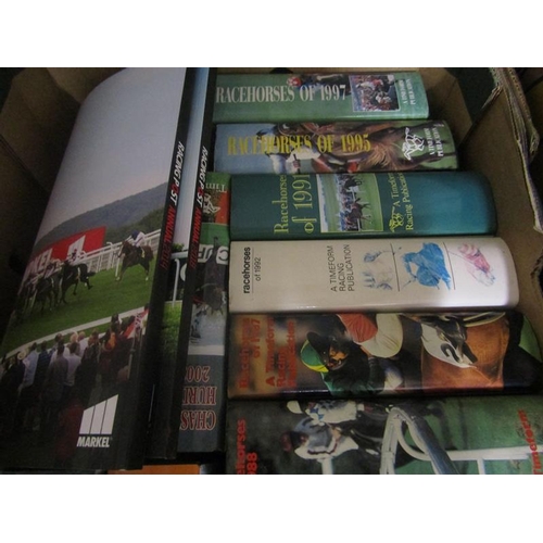 1040 - SIX BOXES CONTAINING BOOKS RELATING TO RACEHORSE STATISTICS BY TIMEFORM PUBLICATIONS RANGING THROUGH... 