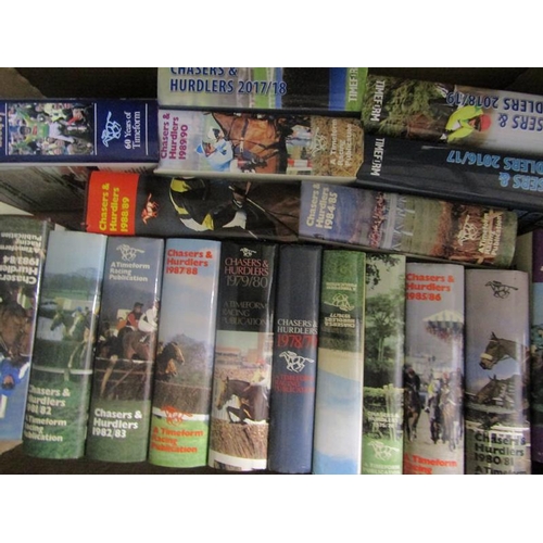1040 - SIX BOXES CONTAINING BOOKS RELATING TO RACEHORSE STATISTICS BY TIMEFORM PUBLICATIONS RANGING THROUGH... 