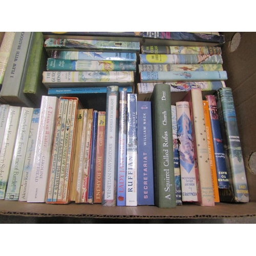 1052 - TWO BOXES VINTAGE BOOKS TO INCLUDE SAUCERS OVER THE MOOR BY MALCOLM SAVILLE, THE SIX BAD BOYS BY ENI... 