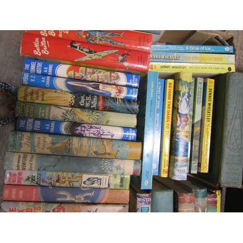 1052 - TWO BOXES VINTAGE BOOKS TO INCLUDE SAUCERS OVER THE MOOR BY MALCOLM SAVILLE, THE SIX BAD BOYS BY ENI... 