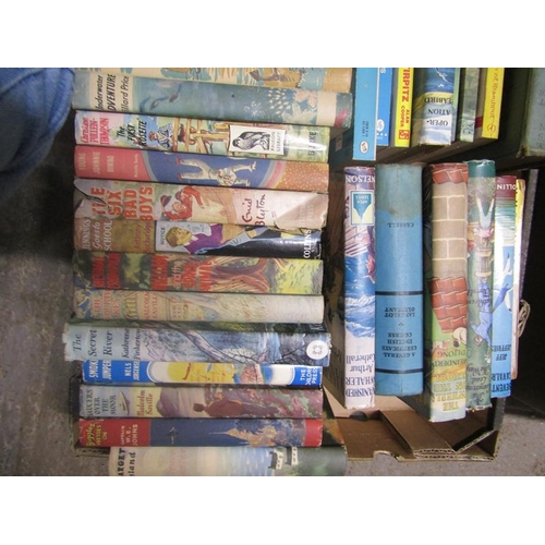 1052 - TWO BOXES VINTAGE BOOKS TO INCLUDE SAUCERS OVER THE MOOR BY MALCOLM SAVILLE, THE SIX BAD BOYS BY ENI... 