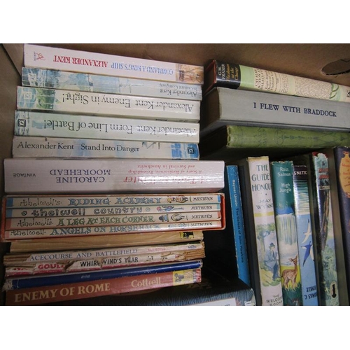 1052 - TWO BOXES VINTAGE BOOKS TO INCLUDE SAUCERS OVER THE MOOR BY MALCOLM SAVILLE, THE SIX BAD BOYS BY ENI... 