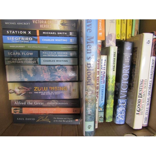 1053 - ONE BOX CONTAINING 39 BOOKS INCLUDING ZULU NOVELS AND VARIOUS WAR NOVELS TO INCLUDE ZULU DOWN BY C Y... 