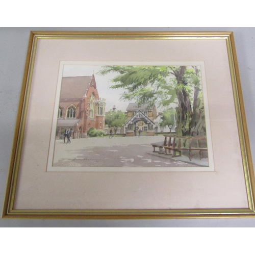 394 - Harry Sheldon 95 - The Gravel Yard, Berkhamsted School, signed and dated, watercolour, framed and gl... 