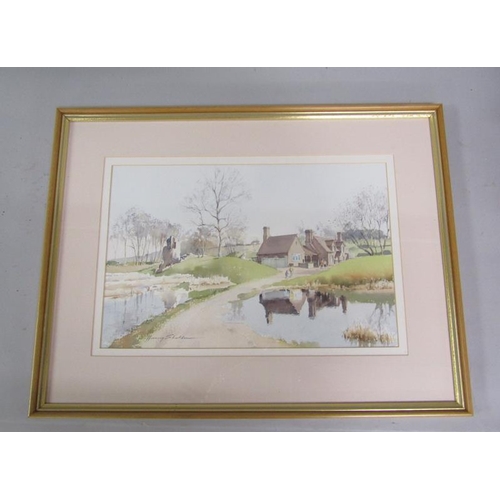 396 - Harry Sheldon - The Castle in Flood, Berkhamsted, signed, watercolour, framed and glazed, 27cm x 41c... 