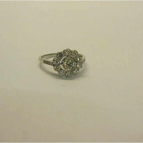 200 - A art deco style platinum and diamond cluster set ring  - ring size N