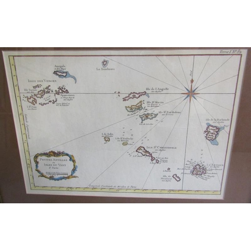 422 - A map Petites Antilles Ou Isles du Vent being Tome I. 82.  Framed and glazed 23cms x 33cms.