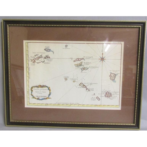 422 - A map Petites Antilles Ou Isles du Vent being Tome I. 82.  Framed and glazed 23cms x 33cms.