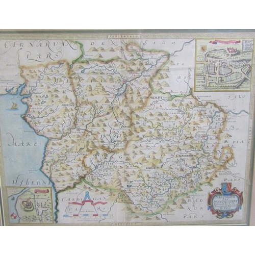 423 - A Christopher Saxton and Philip Lea map of Merioneth and Montgomery with inset town plans of Montgom... 