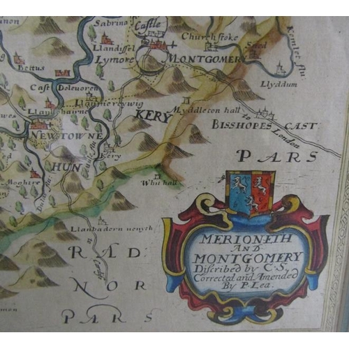 423 - A Christopher Saxton and Philip Lea map of Merioneth and Montgomery with inset town plans of Montgom... 