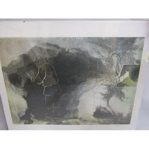 433 - Hugo Suter - Two Ghosted figures at the entrance to a cave, limited edition coloured print 78/150, s... 