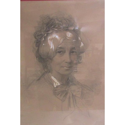 459 - L E Miller 1877 - a pair, Portrait of Lady and Gentleman, black chalk with white pastel highlights, ... 