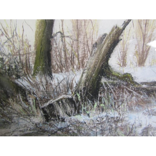 461 - Ronald C Salvesen - Frost on the River Lea, pastel. Signed in mono.  Framed and glazed 26cms x 40cms... 