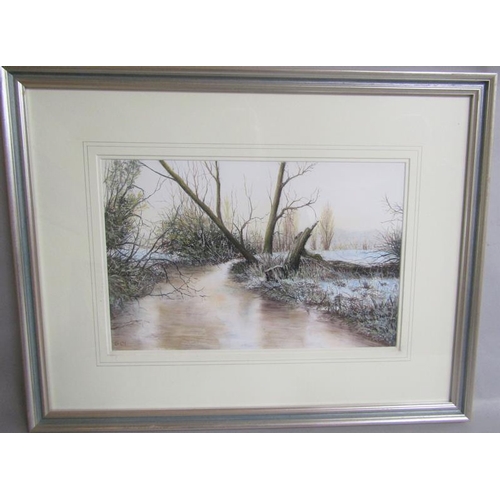 461 - Ronald C Salvesen - Frost on the River Lea, pastel. Signed in mono.  Framed and glazed 26cms x 40cms... 