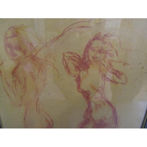 471 - Tom Merrifield - A sketch of two nude females in a wind swept location, framed and glazed, 76cms x 5... 